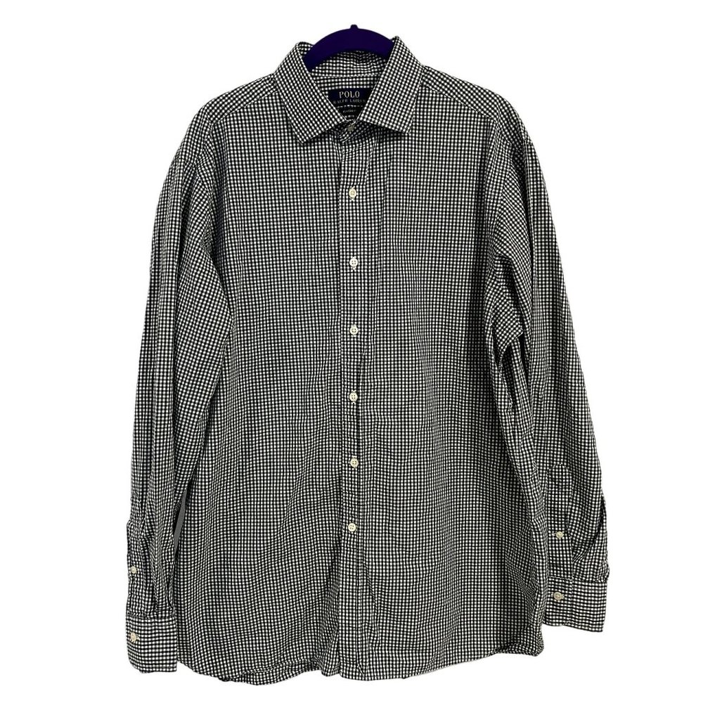 Polo Ralph‎ Lauren Classic Fit Green White Check Long Sleeve Shirt Size 16 1/2